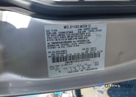 2005 Mercury Grand Marquis Gs из США, поврежденный, VIN 2MEFM74W25X625903